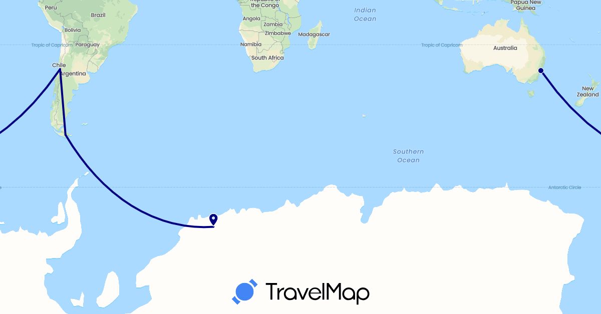 TravelMap itinerary: driving in Argentina, Australia, Chile (Oceania, South America)